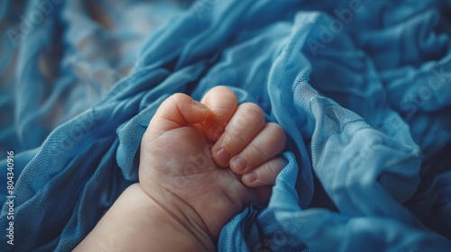 Macro photography of a babys hand clutching a mothers finger photo