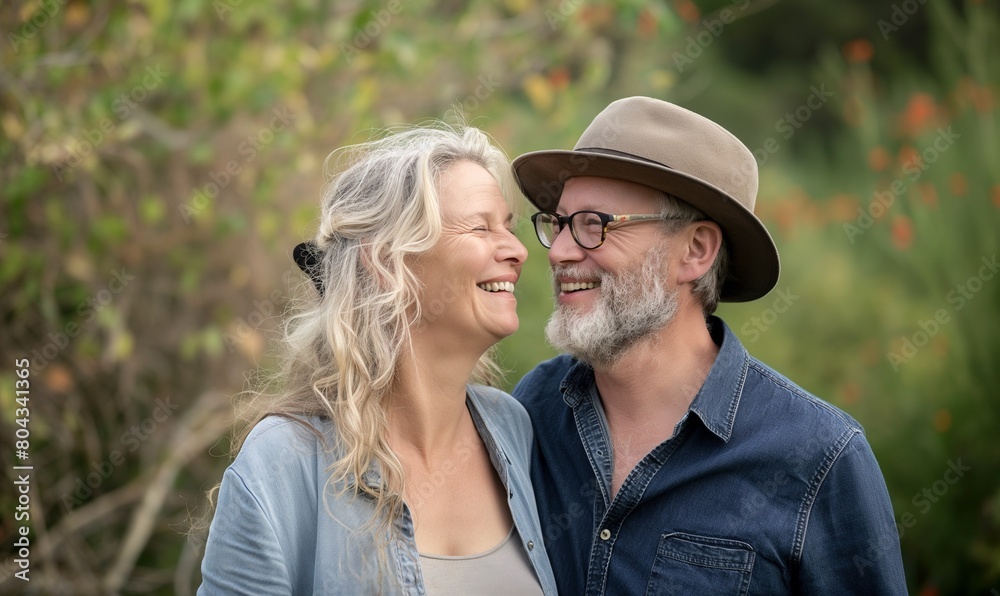 Happy beautiful couple in their mid 50s enjoying time together in nature Happy beautiful couple in their mid 50s enjoying time together in nature