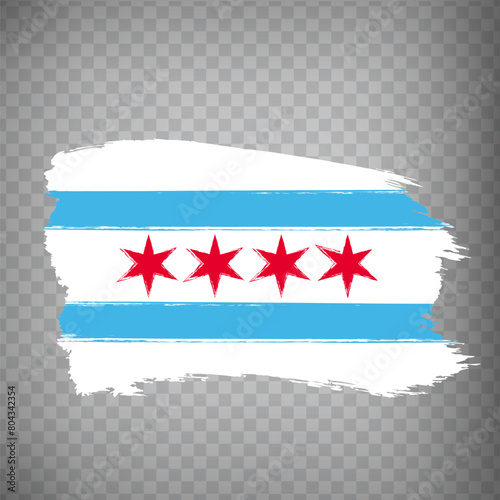 Flag of Chicago is city from brush strokes. State of Illinois USA. Flag  city Chicago  on transparent background for your web site design, app, UI. EPS10.