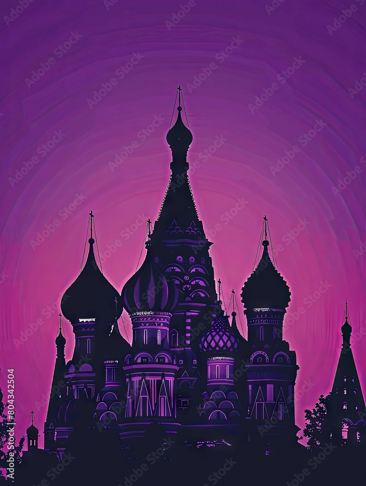 Moscow Silhouette Against a Vibrant Purple Twilight Sky