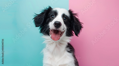 Cute funny dog on color background © Salman