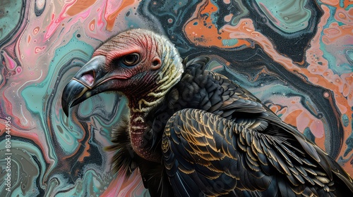 Turkey vulture artistic marble effect by AI photo