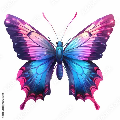 A colorful butterfly with blue and pink wings