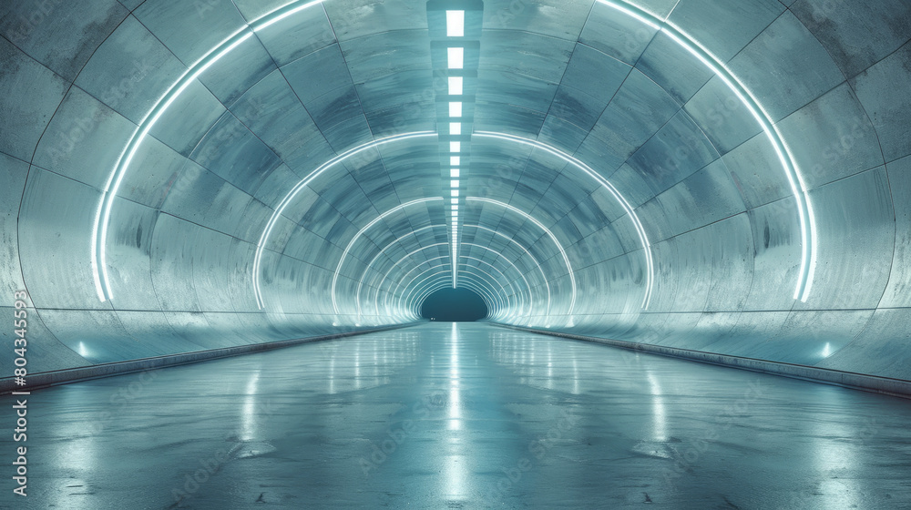 Futuristic mockup scene in an underground tunnel with modern aesthetic.