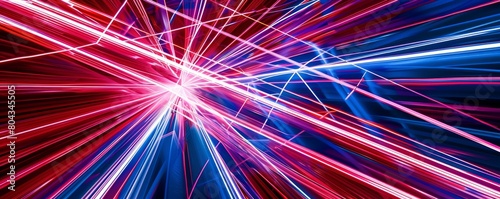 Vibrant abstract intersection of red and blue light rays, suggesting energy and dynamism