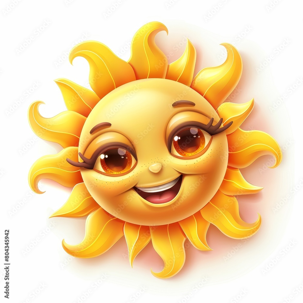 A cartoon sun with a smiling face and big eyes