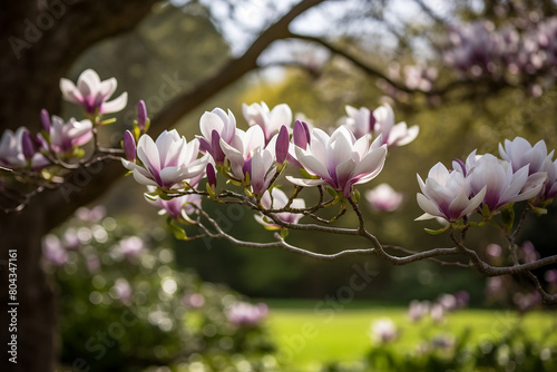 Magnolia tree in full bloom  with purple blossoms