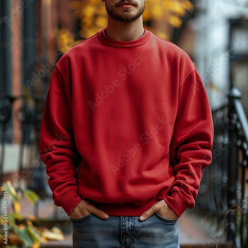 red sweatshirt mockup, hoodie mockup, male model