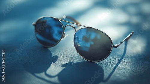 Stylish sunglasses lie on a table under street lighting
