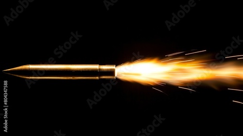 Missile rocket launching with fiery trail in isolated white background for enhanced search relevance