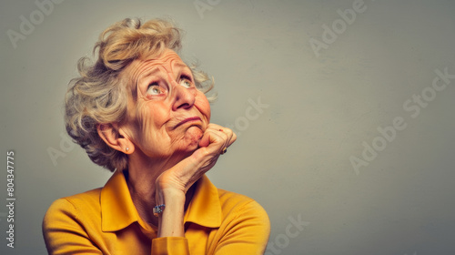 old woman with Confusion: Furrowed brow, puzzled expression, lost in a labyrinth of uncertainty. photo