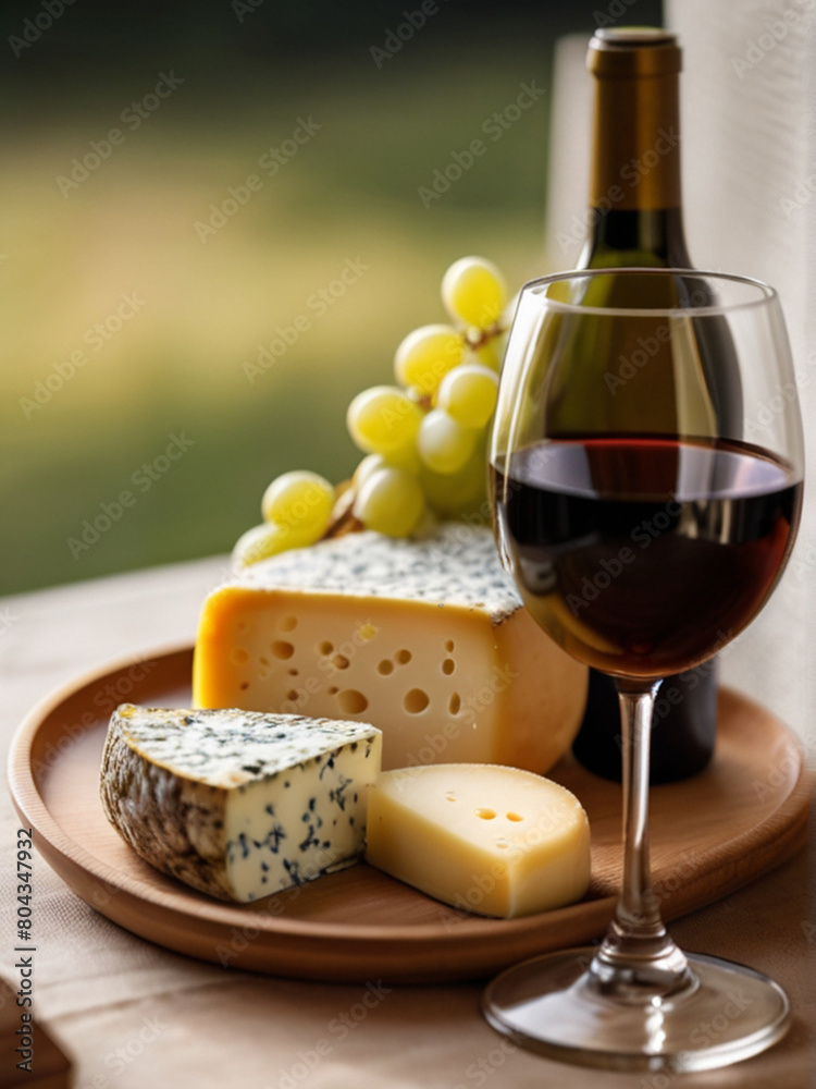 Wine and cheese platter served on the table