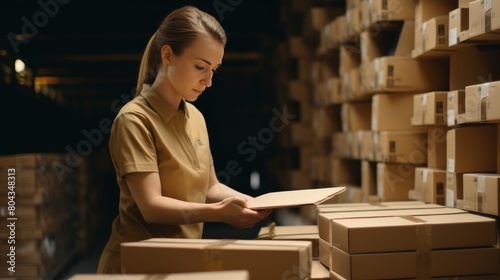 Female manager overseeing loading of online orders in warehouse for e commerce delivery