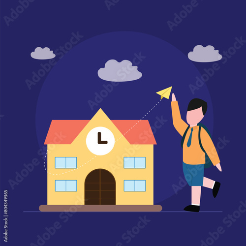 Welcome back to school concept, Kids Going to School, Detailed back to school vertical poster template, Flat background for back to school season