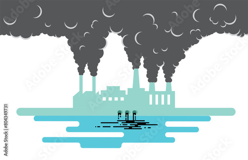Factory Polluting the Environment Flat Style. Nature pollution and environmental issues concept vector