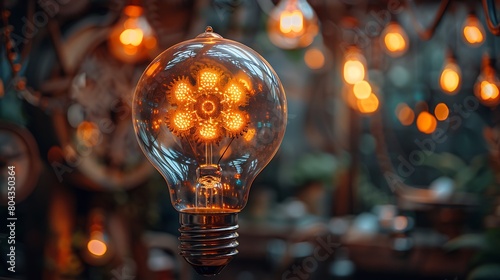 A lightbulb with a gear and cog pattern, representing the technicality of innovation photo