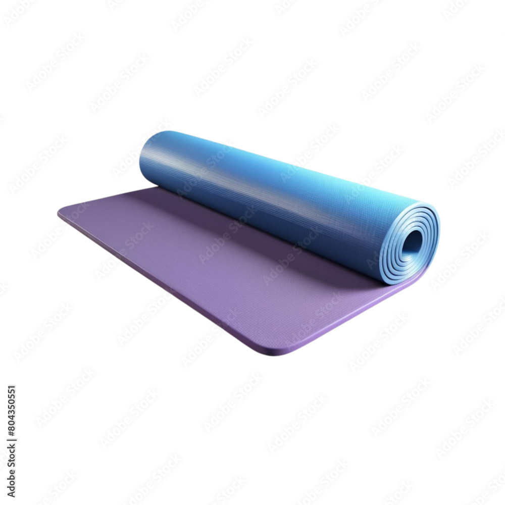 Green half rolled yoga mat on Isolated transparent background png. generated with AI Green half rolled yoga mat on Isolated transparent background png. generated with AI