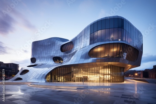 A Sinuous Metal-Clad Library in the Heart of the City, Showcasing Modern Architecture and Design with its Unique Curved Structure