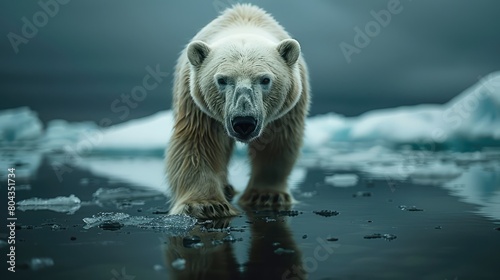 A polar bear walks on pack ice. Generative AI