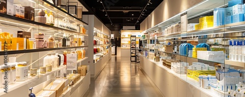 The interior of a modern, well-lit store that sells various personal care and beauty products. photo