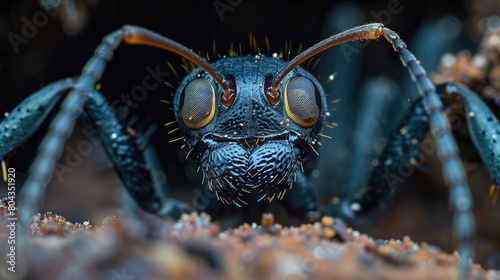 A Polyrhachis queenslandica ant prepares to enter its arboreal nest. Garradunga, Australia. Generative AI photo