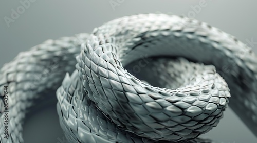 Chimeras serpent tail in a coil, detailed scales visible, against a clean, muted grey background to focus on texture photo