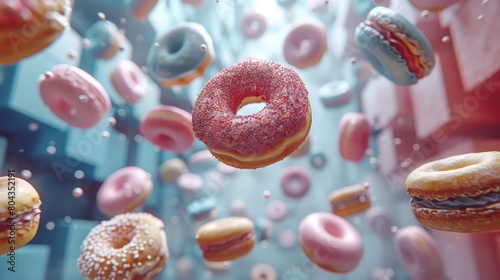 Flying sweets in pastel col...