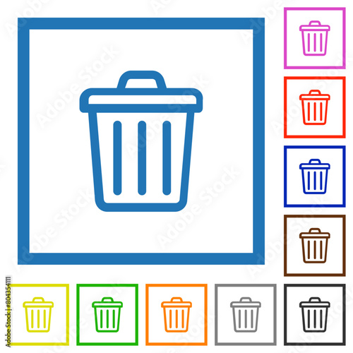 Trash outline flat framed icons
