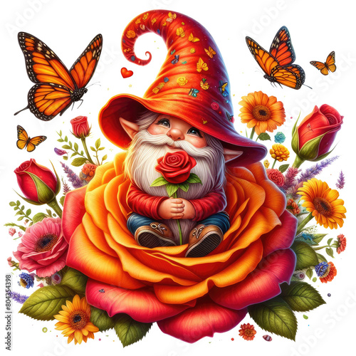 Cute Gnome Rose Sublimation Clipart