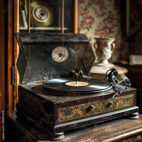 Vintage Vinyl Record Player in an Elegant Room