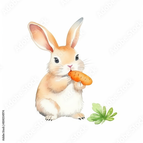 Create a watercolor illustration of a cute bunny eating a carrot © PTC_KICKCAT