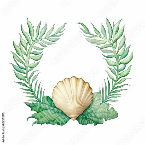 A beautiful watercolor painting of a seashell wreath