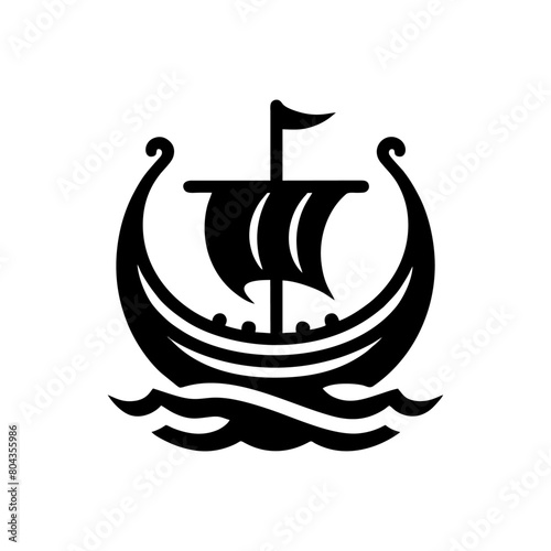 Viking Ship vector illustration. Vintage sailboat logo design