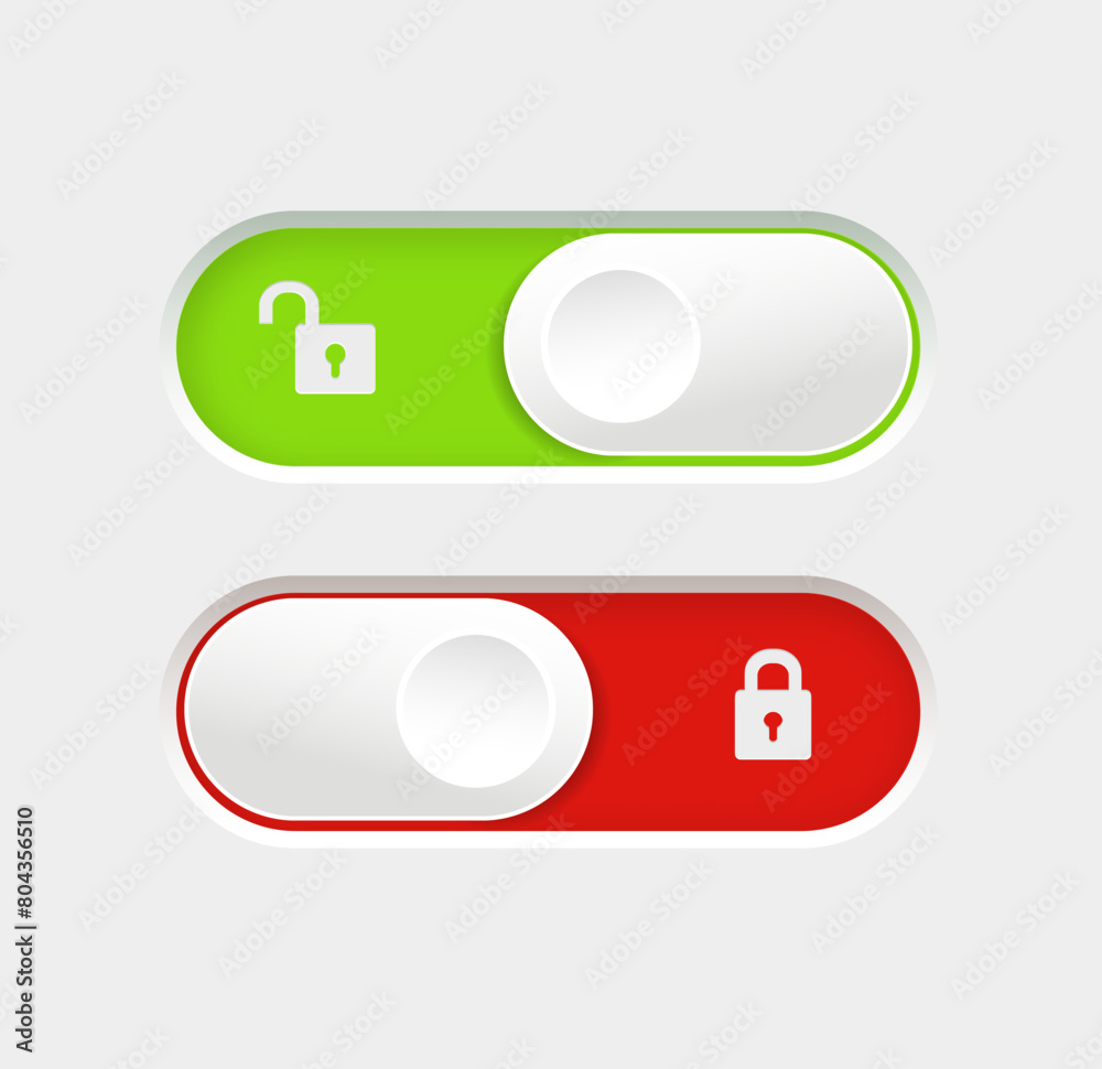 blocked and unlocked toggle switch buttons. Material design switch buttons set. Vector illustration blocked and unlocked toggle switch buttons. Material design switch buttons set. Vector illustration