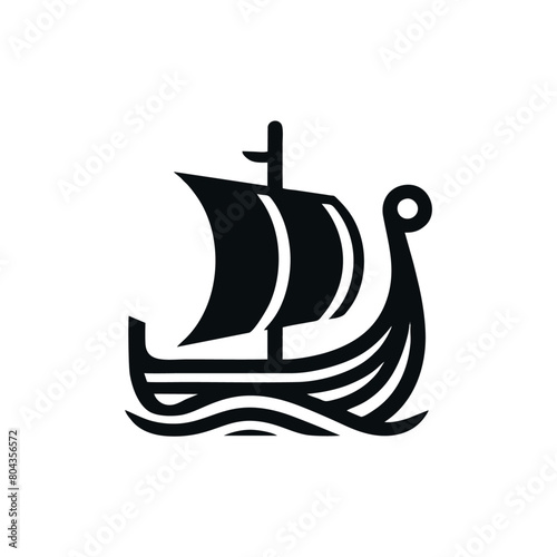 Viking Ship vector illustration. Vintage sailboat logo design