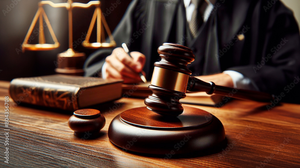 Gavel symbolizes the authority of the court in dispensing verdicts and judgments. Close up Gavel symbolizes the authority of the court in dispensing verdicts and judgments. Close up