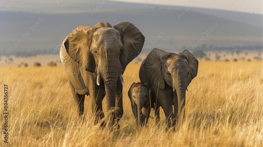 African Bush Elephant (Loxodonta africana) Mother with Calf, Maasai Mara National Reserve, Kenya, Africa Generative AI