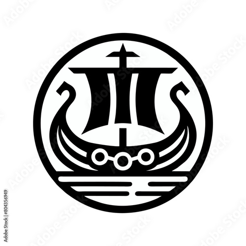 Viking Ship vector illustration. Vintage sailboat logo design