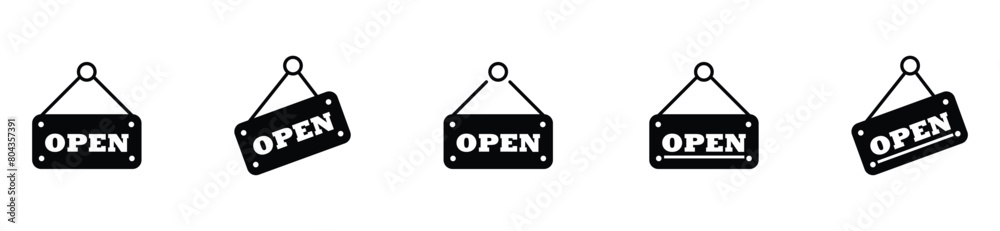 shop open icons vector. Open sign icon in trendy flat style. Board with text line icon. Business signboard hanging on a nail shop open icons vector. Open sign icon in trendy flat style. Board with text line icon. Business signboard hanging on a nail