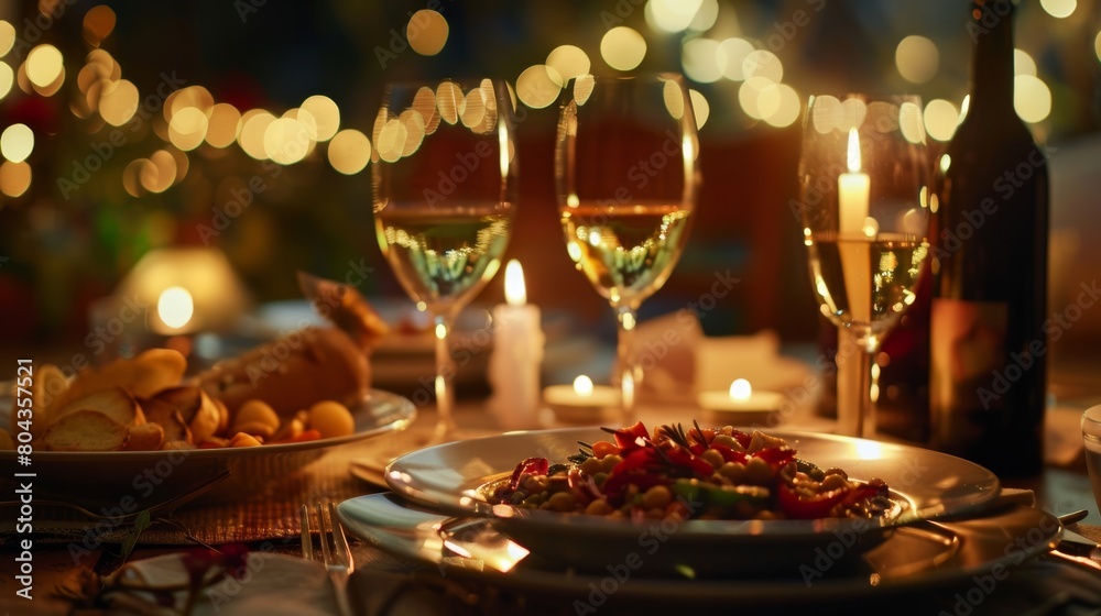 A romantic candlelit dinner for two featuring healthy nourishing dishes.