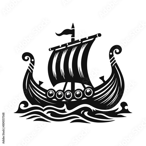 Viking Ship vector illustration. Vintage sailboat logo design