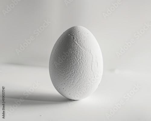 A white egg with a rough surface texture is centered on a white background.