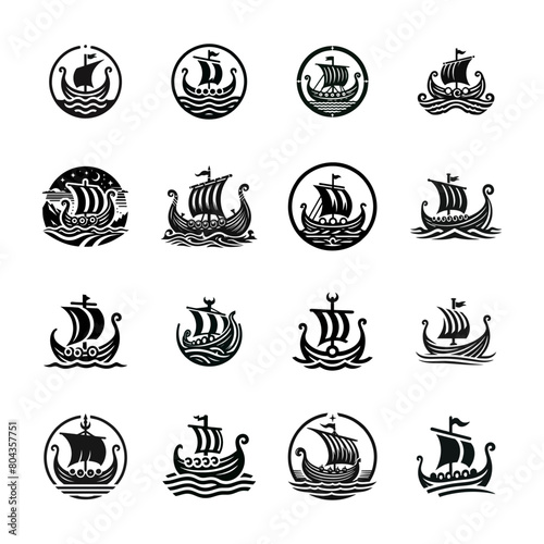 Viking Ship vector illustration. Vintage sailboat logo design
