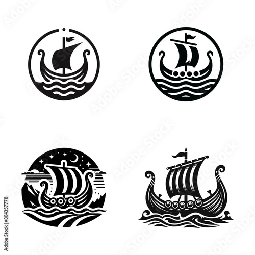 Viking Ship vector illustration. Vintage sailboat logo design