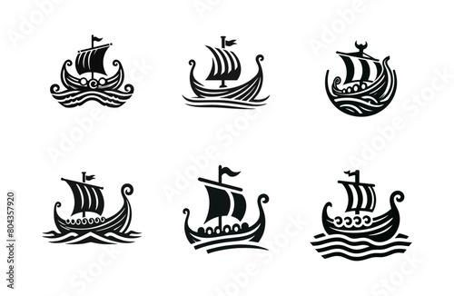 Viking Ship vector illustration. Vintage sailboat logo design