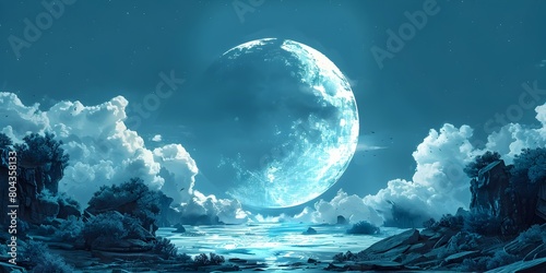 Enchanting Moonlit Seascape A Surreal Digital Showcasing the Beauty of Digital Art as a Legitimate Fine Art Form