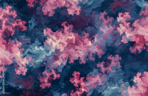 Abstract digital pattern with Nebulosity and Pink Yarrow keywords. Negative space, minimalism, desktop wallpaper design with a calm vibe.