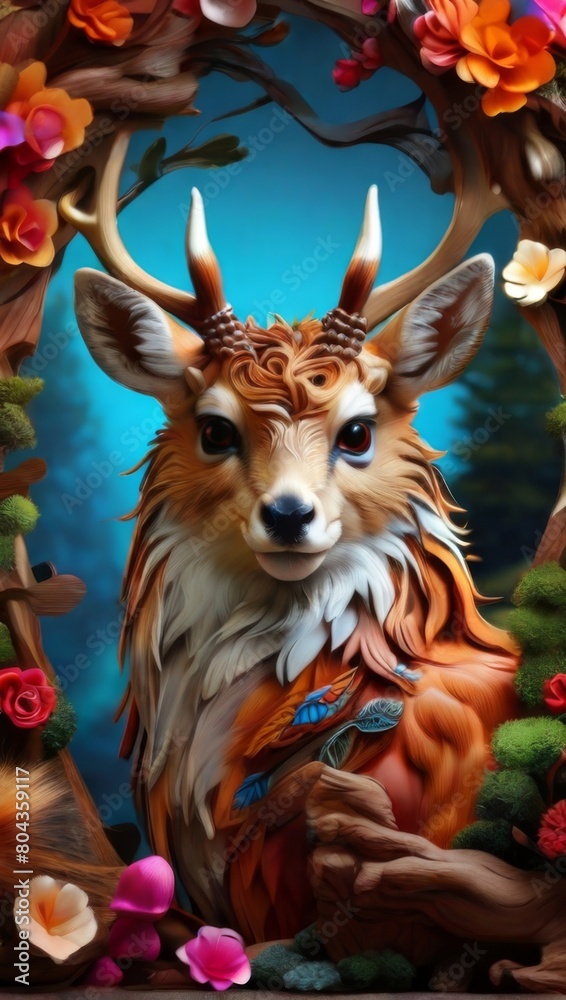 Naklejka premium Ethereal Forest Stag Portrait - Mythological Fantasy Concept Art