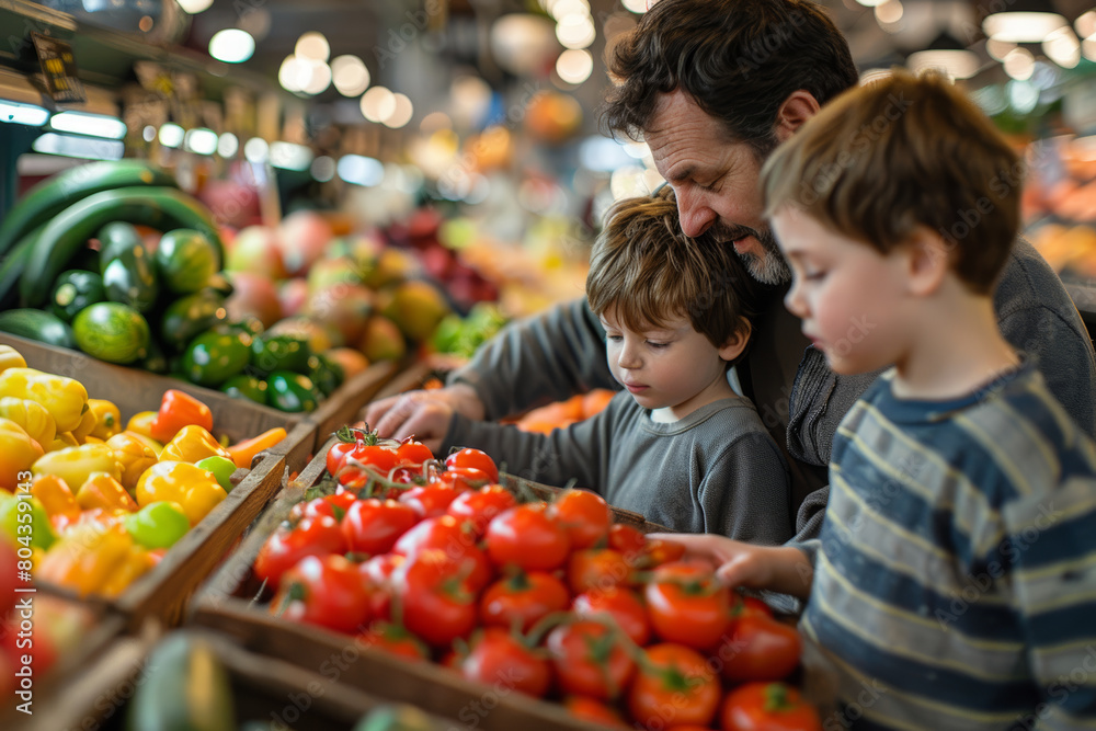 City Market Exploration : A family with children exploring a city market, dressed in casual and comfortable clothing, experiencing the sights, sounds, and flavors of the urban market. City Market Exploration : A family with children exploring a city market, dressed in casual and comfortable clothing, experiencing the sights, sounds, and flavors of the urban market.