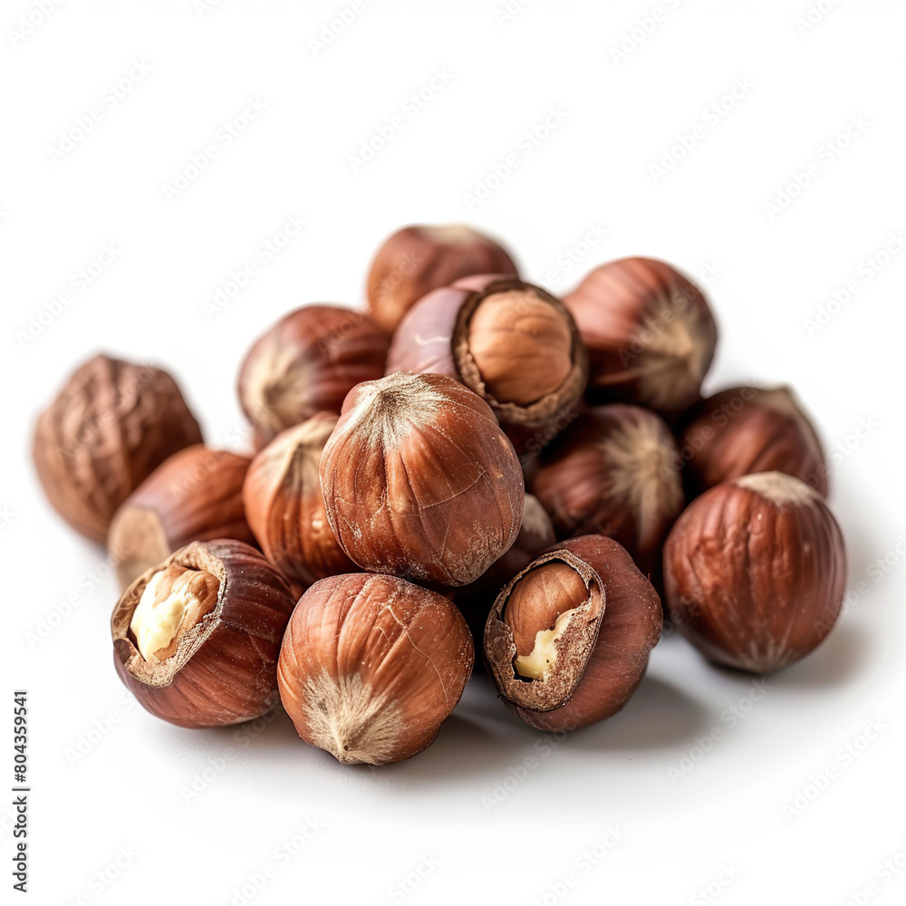 hazelnuts, isolated on white background, copy space hazelnuts, isolated on white background, copy space